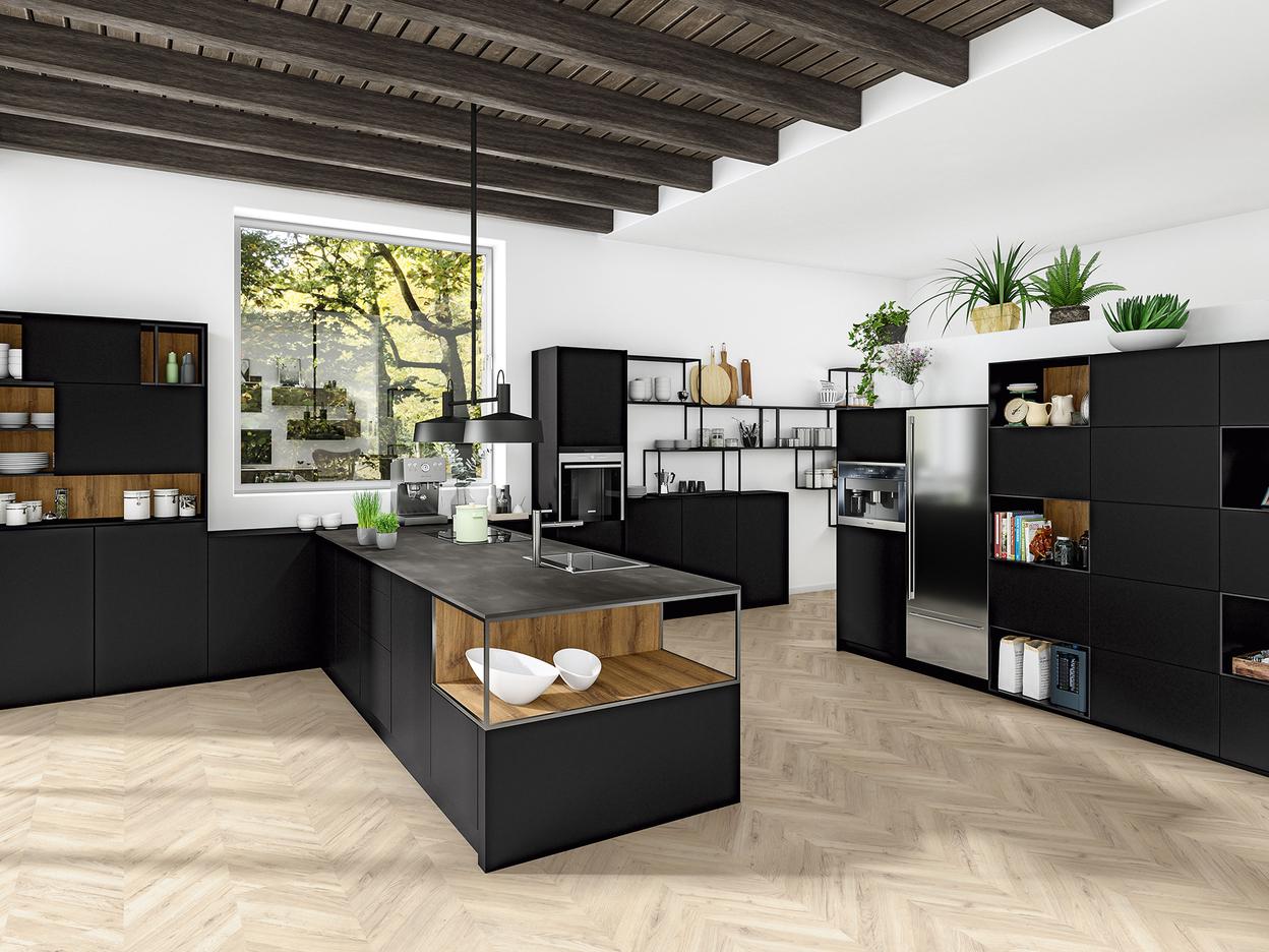Moderne Küche Schwarz Moderne Küche in Schwarz und Insellösung