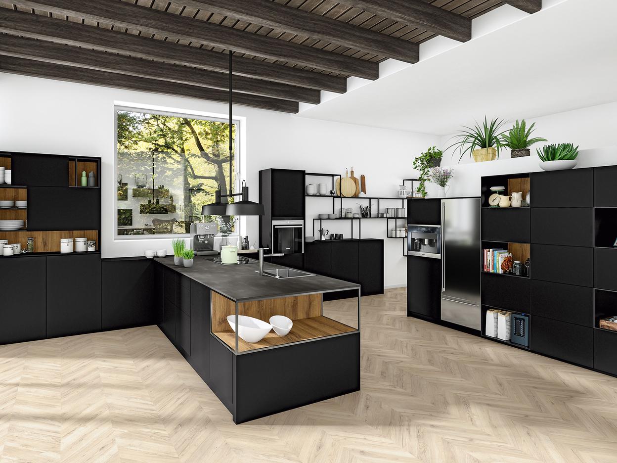 Moderne Küche Schwarz Moderne Küche in Schwarz und Insellösung